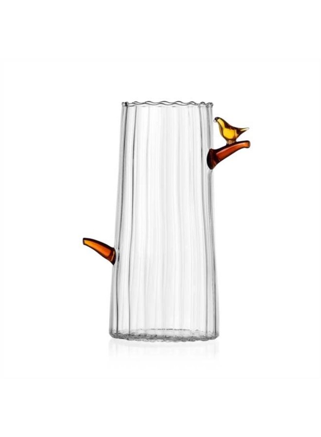 BIRDS - VASE AMBER BIRD 8.27 IN H