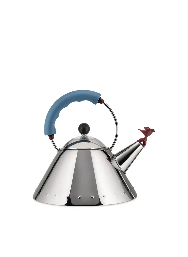 ALESSI 18/10 STAINLESS STEEL KETTLE – MIRROR POLISHED WITH LIGHT BLUE HANDLE