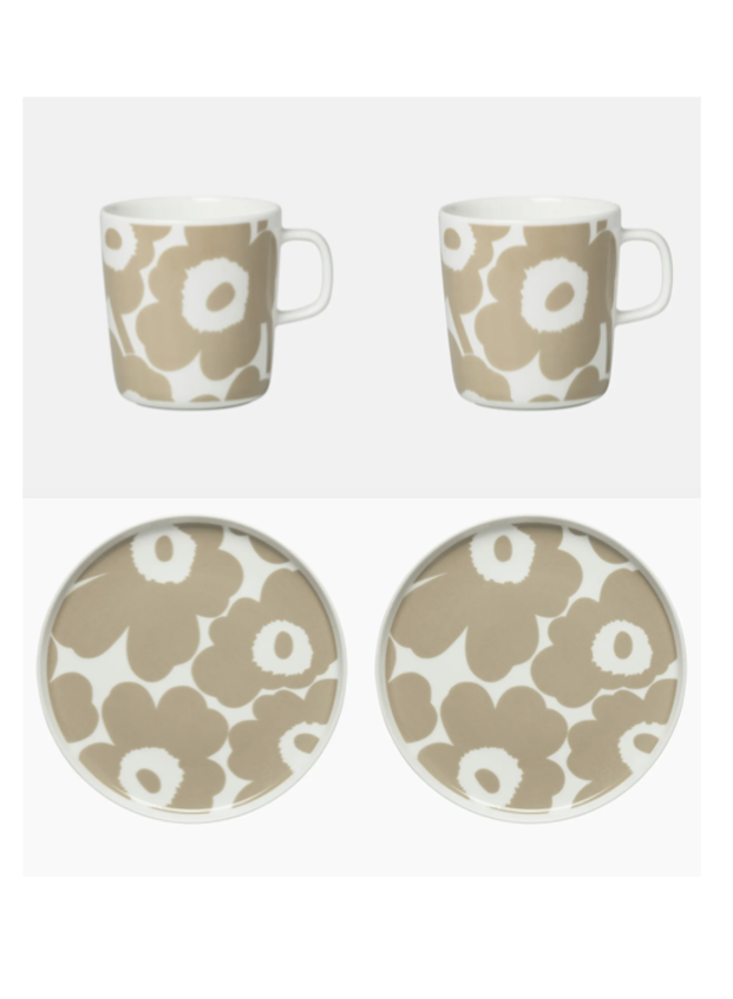 MARIMEKKO UNIKKO MUG & PLATE SET – BEIGE | 4DL MUG + 20CM PLATE