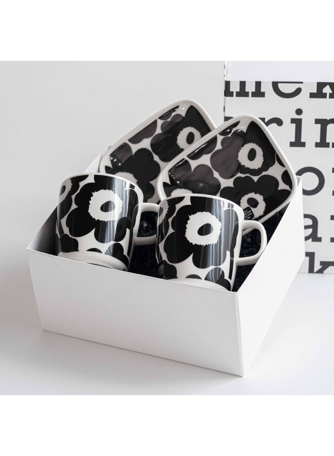 MARIMEKKO OIVA UNIKKO MUG & PLATE SET – BLACK | 4DL MUG + 15X12CM PLATE