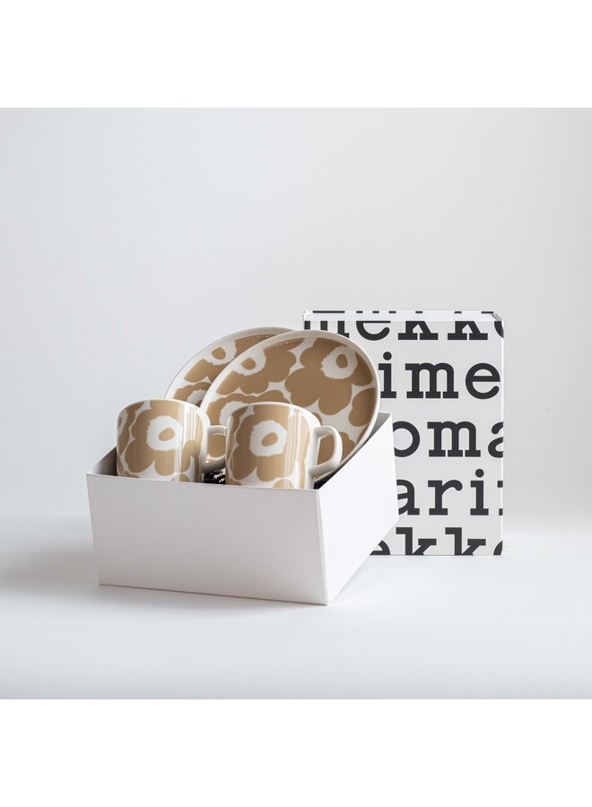 MARIMEKKO UNIKKO MUG & PLATE SET – BEIGE | 4DL MUG + 20CM PLATE