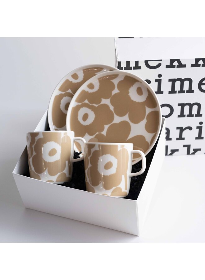 MARIMEKKO UNIKKO MUG & PLATE SET – BEIGE | 4DL MUG + 20CM PLATE