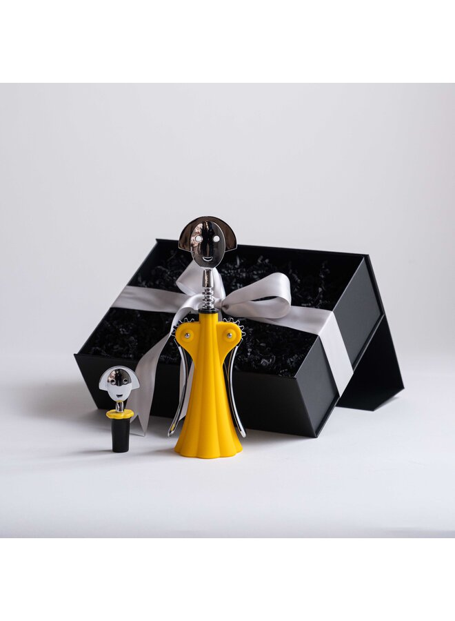 GIFT SET -  ANNA G CORKSCREW YELLOW + ANNA STOP 2 BLACK BOTTLE STOPER