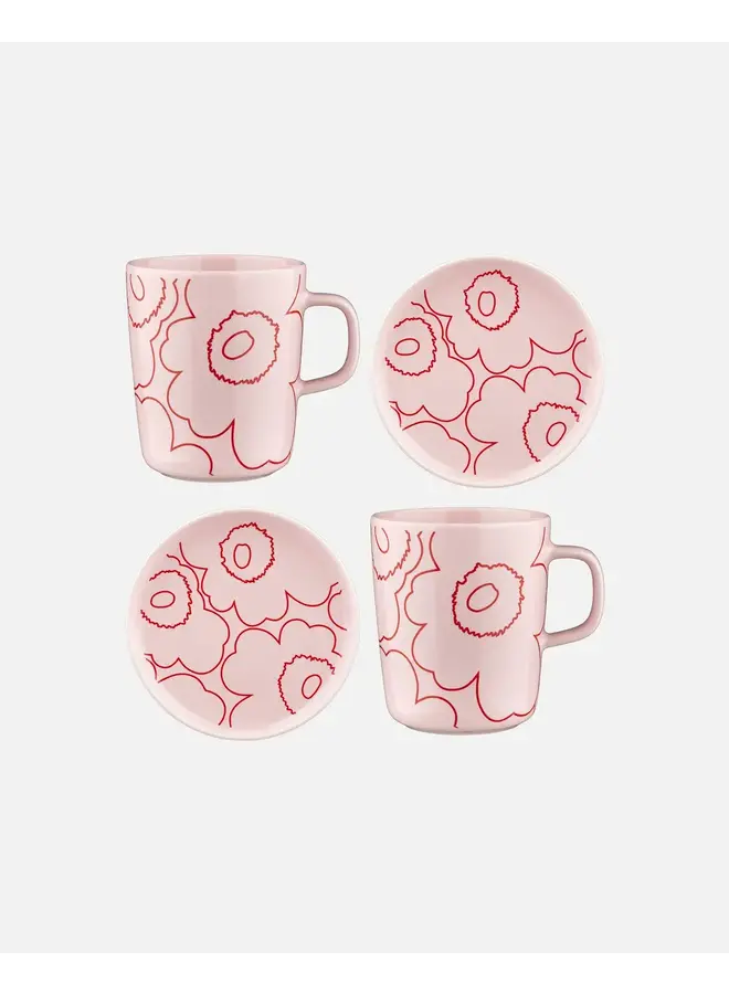 MUG & PLATE SET  - 251 PINK LINE- UNIKKO MUG 2,5 DL  + 13.5CM ROUND PLATE 073818-133