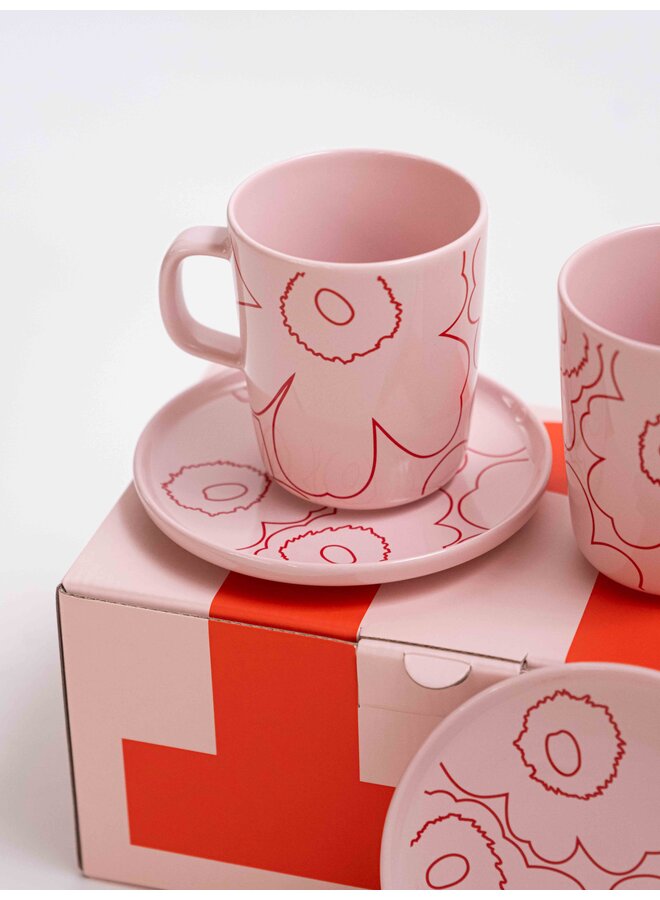 MUG & PLATE SET  - 251 PINK LINE- UNIKKO MUG 2,5 DL  + 13.5CM ROUND PLATE 073818-133