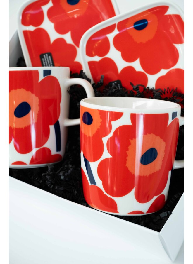MARIMEKKO UNIKKO MUG & PLATE SET – RED | 4DL MUG + 12x15CM PLATE