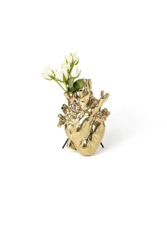 VASE - LOVE IN BLOOM-GOLD PORCELAIN HEART VASE