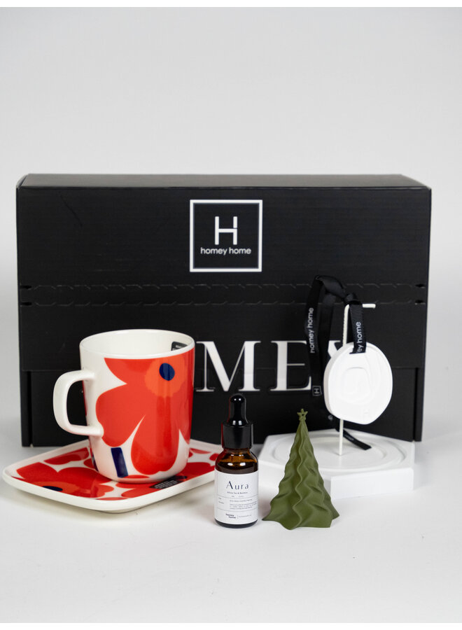 2025 XMAS HOMEY BOX MMKRA -  MARIMEKKO RED 2.5DL MUG & PLATE & AURA SET & XMAS ORNAMENT  - HOMEY