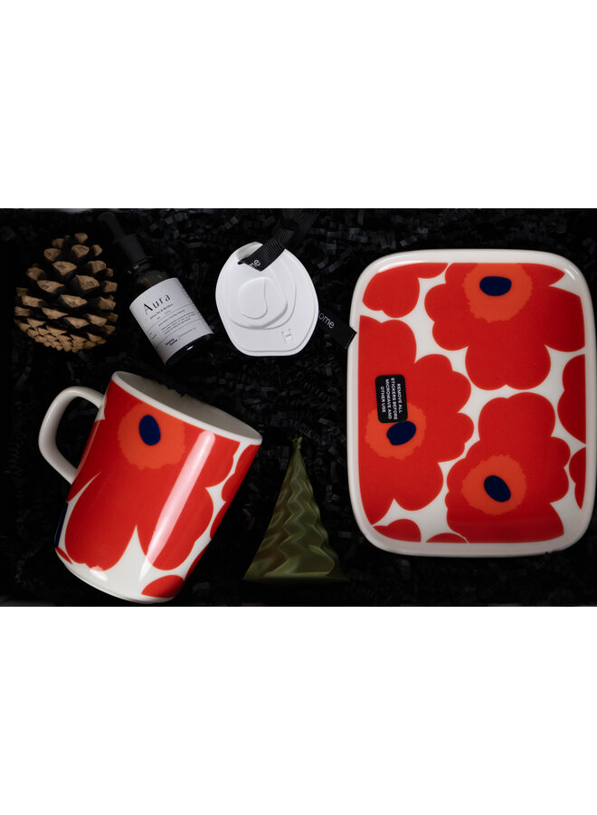 2025 XMAS HOMEY BOX MMKRA -  MARIMEKKO RED 2.5DL MUG & PLATE & AURA SET & XMAS ORNAMENT  - HOMEY