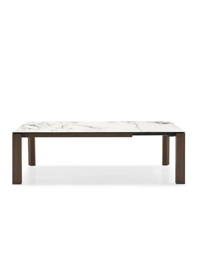 DINING TABLE - OMNIA CS4058-R 180  LEGS P12 SMOKE | FRAMEP12 SMOKE｜TOP AND EXTENSION P32C WHITE TRAVERTINO - CALLIGARIS