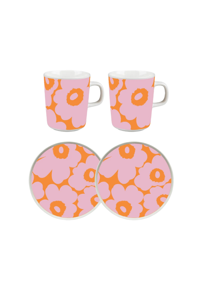MARIMEKKO UNIKKO MUG & PLATE BREAKFAST SET – PINK & ORANGE