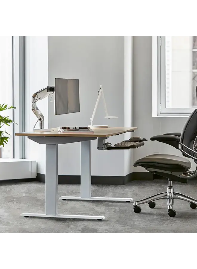HUMANSCALE EFLOAT GO 2.0 SIT-STAND DESK 24" × 48" – WHITE / WHITE OAK VENEER