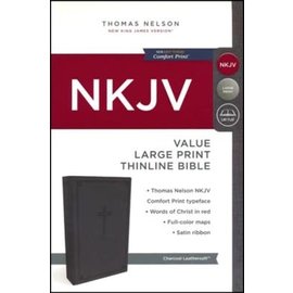 NKJV Large Print Value Thinline Bible, Charcoal Leathersoft