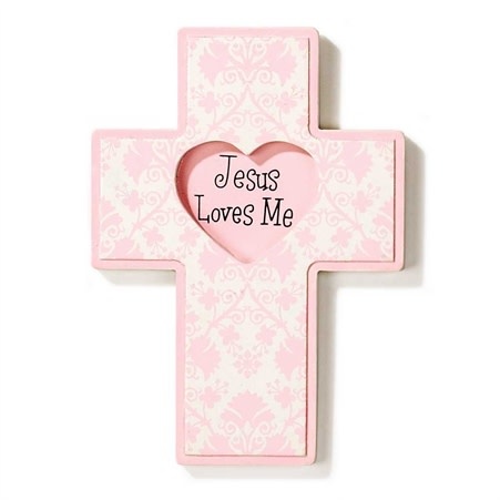 Wall Cross - Jesus Loves Me, Pink (Wood) - Goodruby Christian Bookstore
