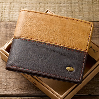 Men's Leather Wallet - 2 Tone with Cross