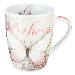Mug - Believe, Pink Butterfly