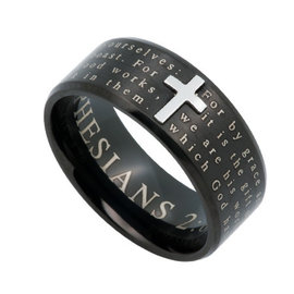 Logos Ring: Black 'Saved by Grace'