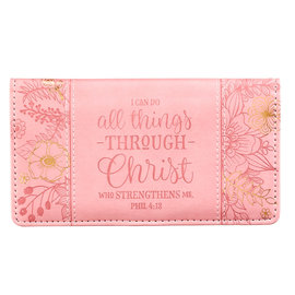 Checkbook Cover - All Things Through Christ, Pink