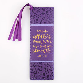 Bookmark - I Can Do All Things, Purple Faux Leather