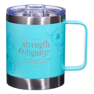 Stainless Steel Mug - Strength and Dignity, Teal Camp Style