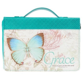 Bible Cover - Grace Teal Butterfly, Large