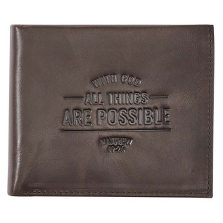Men's Leather Wallet - With God All Things are Possible, Brown Genuine Leather