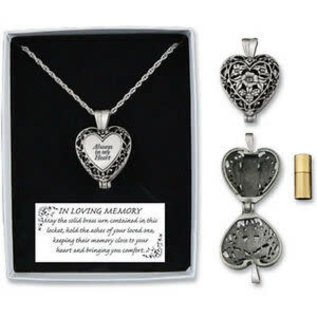 Necklace - Always in My Heart, Memorial Urn Locket w/ Vial