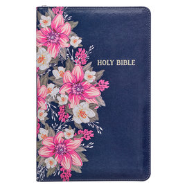 KJV Deluxe Gift Bible, Blue Floral w/ Zipper, Indexed