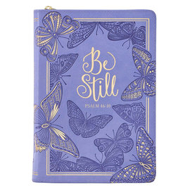 Journal - Be Still, Purple Faux Leather, Zippered
