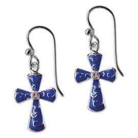 Earrings - Cross, Blue with Swirl Trim