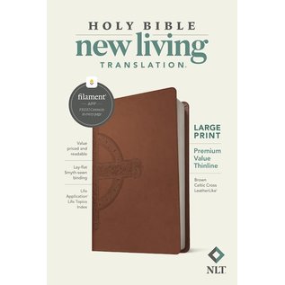 NLT Large Print Premium Value Thinline Bible, Brown LeatherLike (Filament)