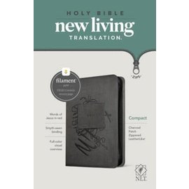 NLT Compact Bible, Charcoal Patch LeatherLike w/Zipper (Filament)