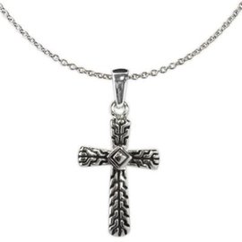 Necklace - Cross, Silver w/ Black Outline Accents