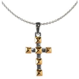 Necklace - Cross, Silver w/ Gold Accent Squares
