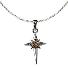 Necklace - Cross, Silver w/ Gold Starburst