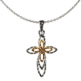 Necklace - Cross, Silver and Gold Raised Open Design
