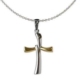 Necklace - Modern Cross, Silver and Gold