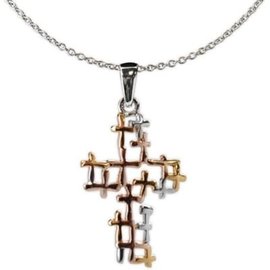 Necklace - Cross, Tri-Tone Open Design