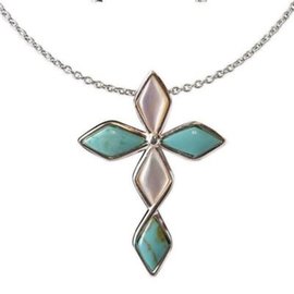 Necklace - Cross, White Mother of Pearl and Turquoise Diamond
