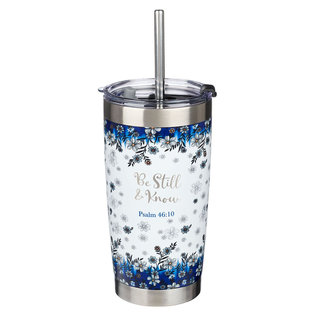 Stainless Steel Travel Mug with Straw  - Be Still & Know