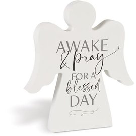 Tabletop Angel - Awake & Pray, Wood