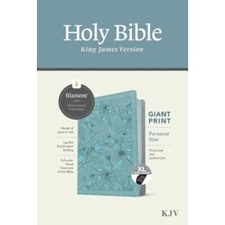 KJV Giant Print Personal Size Bible, Floral Leaf Teal LeatherLike, Indexed (Filament)