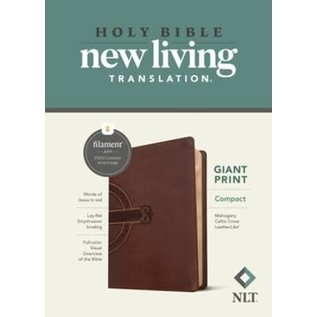 NLT Giant Print Compact Bible, Mahogany Celtic Cross LeatherLike (Filament)