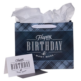 Gift Bag - Happy Birthday, Gray/Black, Large w/Card
