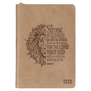 2023 Planner - Be Strong & Courageous, Camel Tan Faux Leather