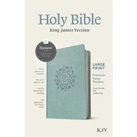 KJV Large Print Premium Value Thinline Bible, Floral Wreath Teal LeatherLike (Filament)