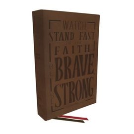 NKJV Giant Print Center-Column Reference Bible, Brown Verse Art Genuine Leather, Indexed