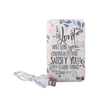 Portable Phone Charger - The Lord Will Guide You, White Floral
