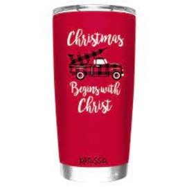 DISCONTINUED Stainless Steel Tumbler - Christmas, Plaid Truck (20 oz)