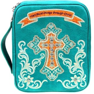 Bible Cover - I Can Do All Things Through Christ, Turquoise